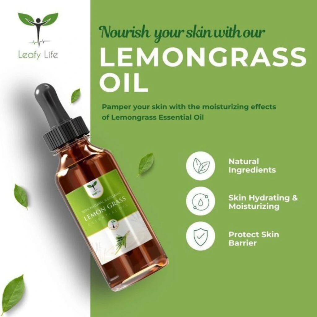 Pure lemongrass oil in a glass bottle, promoted by the best digital marketing agency Pulse Bit.